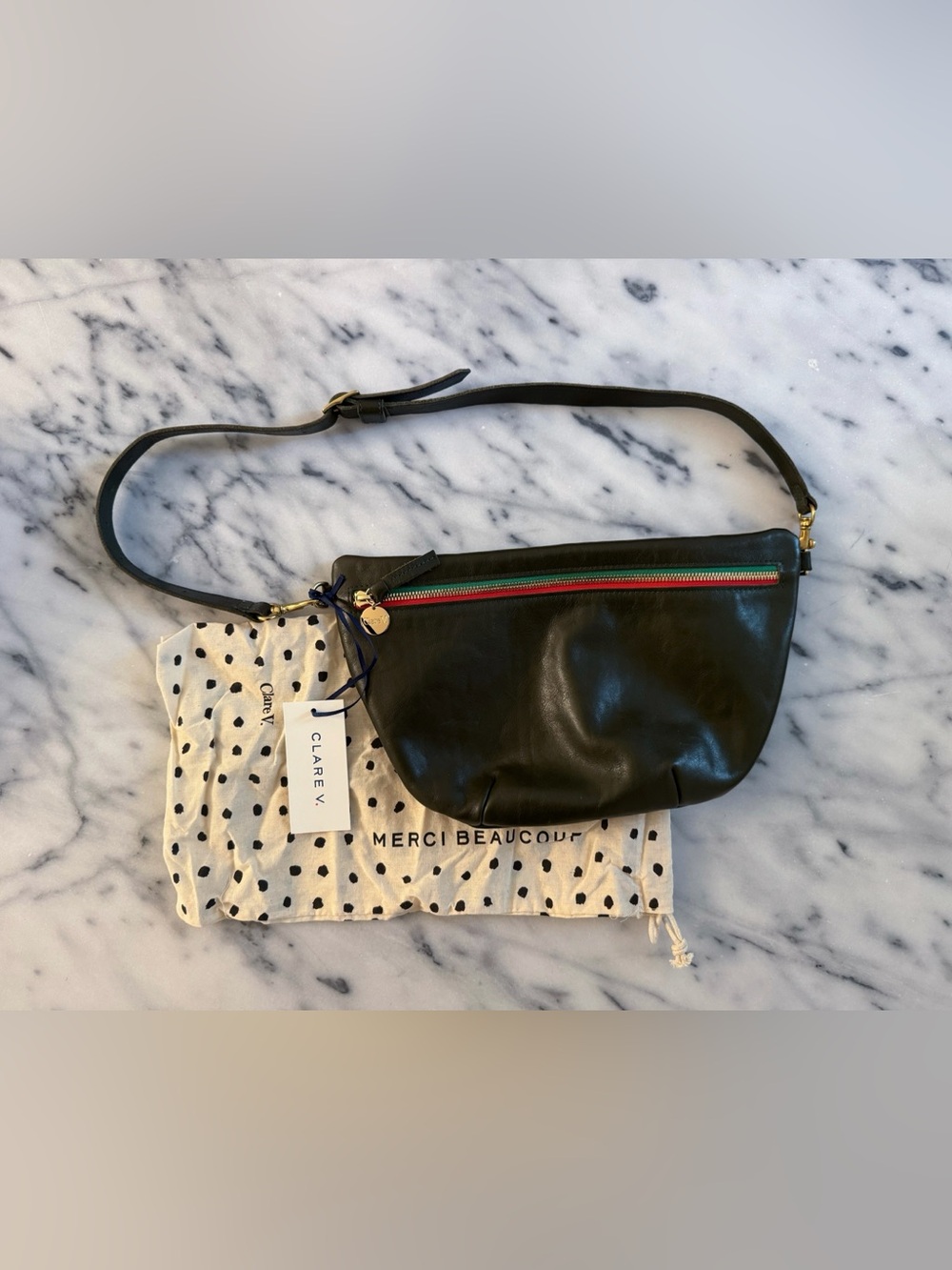 Clare V. Grande Fanny Hunter Green Contrast Color Zipper